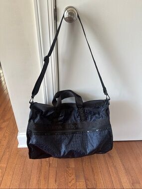 Lesportsac Navy Crocodile Print Travel Duffel with Adjustable Strap